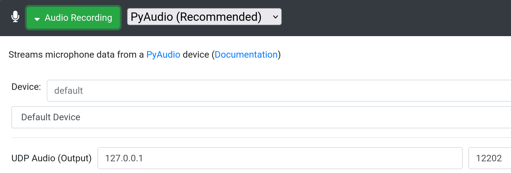 Rhasspy Audio Recording Settings